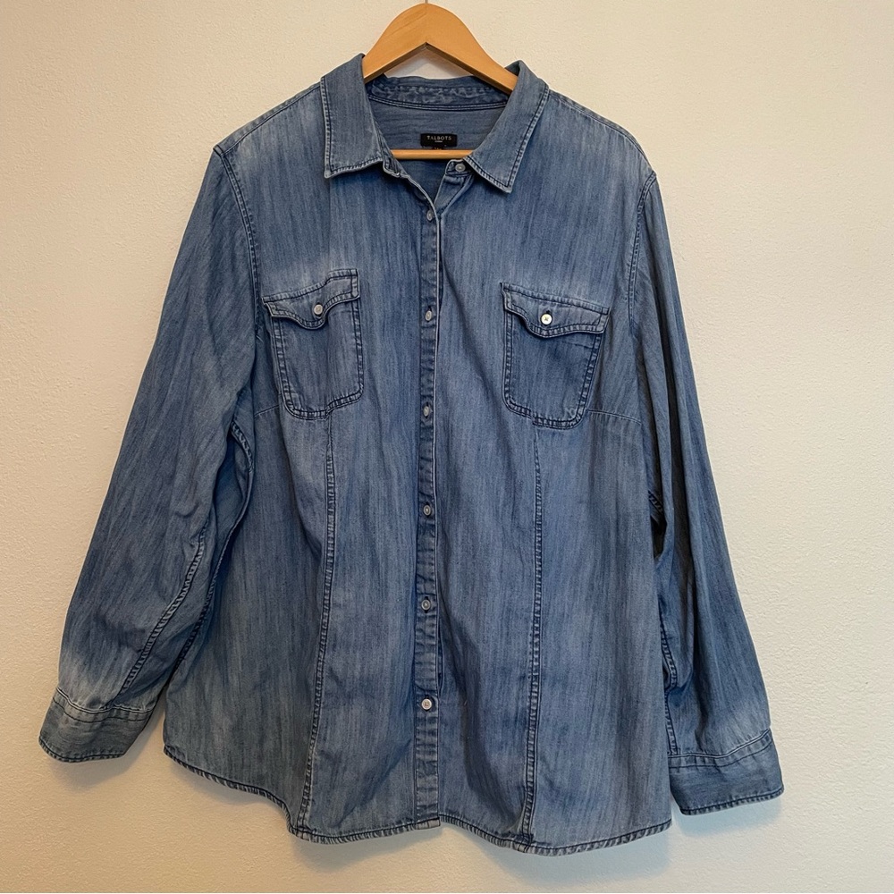 Talbots Long Sleeve Button Up Women’s‎ Denim Top Size 24w